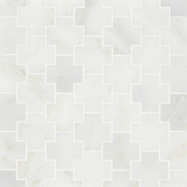 Monet Oriental White 12.25x11 Honed Decorative Marble Mosaic