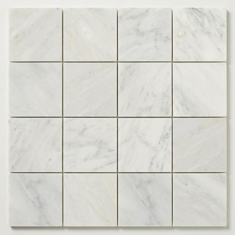 Monet Oriental White 4x4 Honed Decorative Floor & Wall Marble Tile close-up