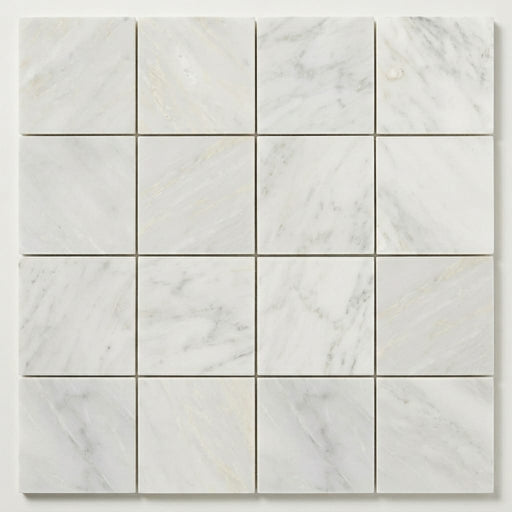 Monet Oriental White 4x4 Honed Decorative Floor & Wall Marble Tile close-up