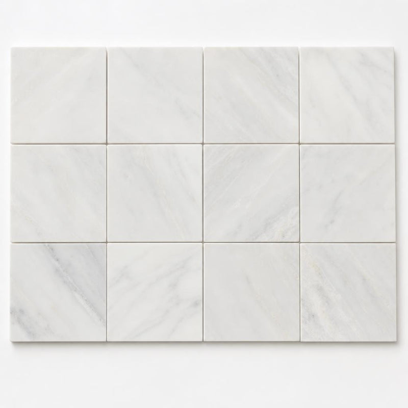 Monet Oriental White Marble Tile 4x4 Honed 3/8 inch close-up