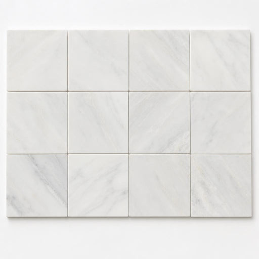 Monet Oriental White Marble Tile 4x4 Honed 3/8 inch close-up