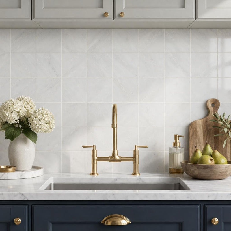 Monet Oriental White Marble Tile 4x4 Honed 3/8 inch — Kitchen backsplash