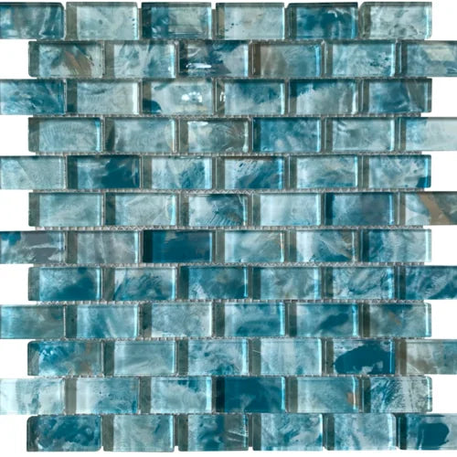 Monet Tonda Sea Green 1x2 Gloss Glass Mosaic Tile