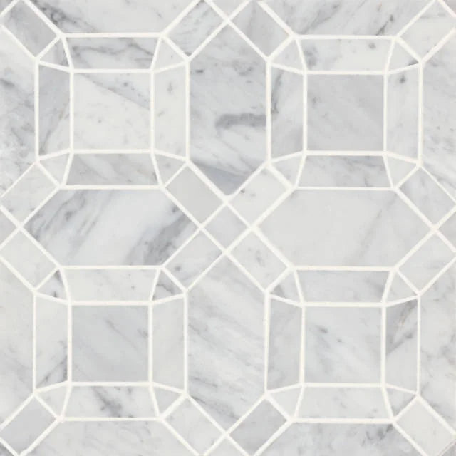 Monet White Carrara 11.25x11.25 Honed Decorative Marble Mosaic
