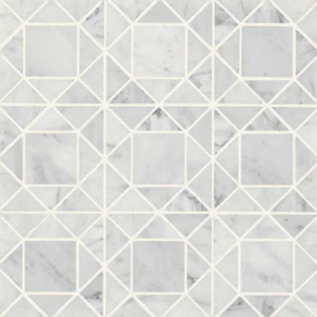 Monet White Carrara 11.75x11.75 Honed Decorative Marble Mosaic