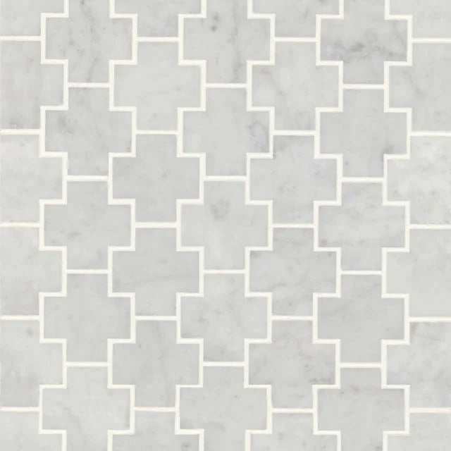 Monet White Carrara 12.25x11 4 Honed Decorative Marble Mosaic