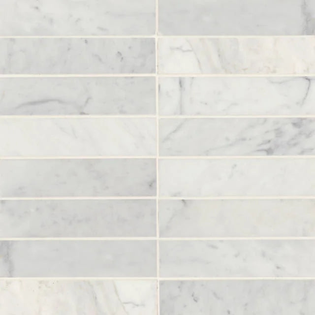 Monet White Carrara 2x8 Honed Decorative Marble Floor & Wall Tile