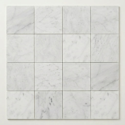 Monet White Carrara 4x4 Honed Marble Floor & Wall Tile close-up