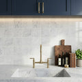 Monet White Carrara 4x4 Honed Marble Floor & Wall Tile — Kitchen backsplash