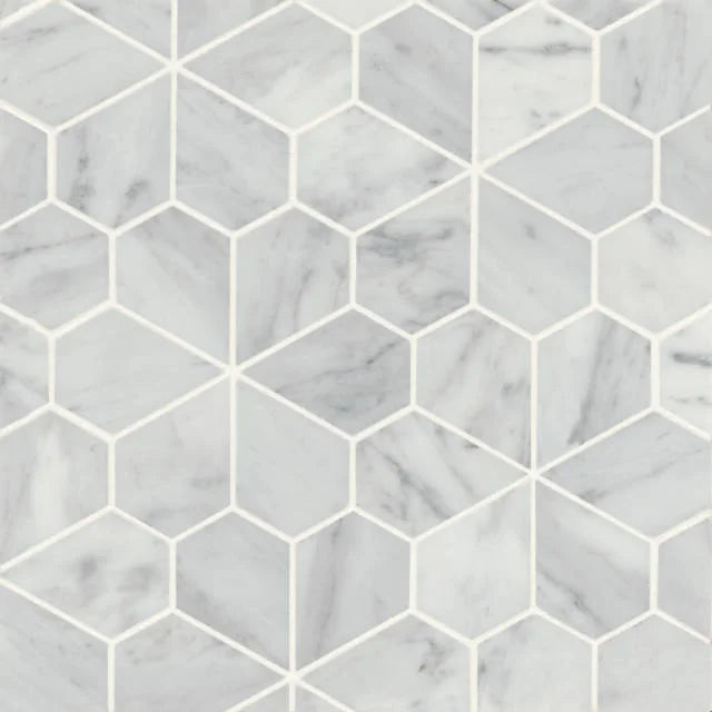 Monet White Carrara 9.75x9.75 Honed Decorative Marble Mosaic