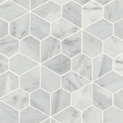 Monet White Carrara 9.75x9.75 Honed Decorative Marble Mosaic