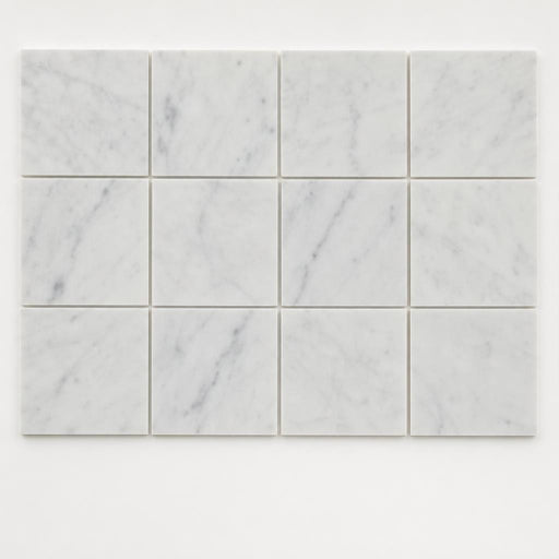 Monet White Carrara Marble Tile 4x4 Honed 3/8 inch close-up