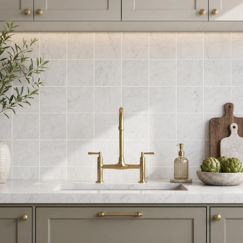 Monet White Carrara Marble Tile 4x4 Honed 3/8 inch — Kitchen backsplash