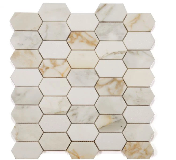 Montage Calacatta Gold Elongated Hex Honed Marble Mosaic