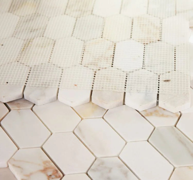 Montage Calacatta Gold Elongated Hex Honed Marble Mosaic