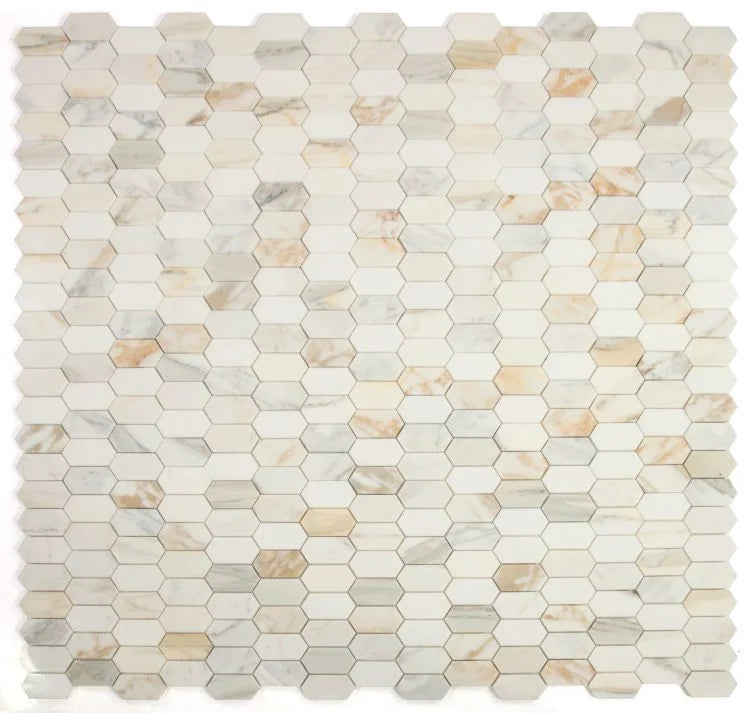 Montage Calacatta Gold Elongated Hex Honed Marble Mosaic
