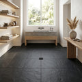 Montauk Black 12x12 Gauged Slate Natural Stone Tile — Basement floor