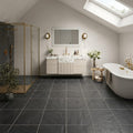 Montauk Black 12x12 Gauged Slate Natural Stone Tile — Bathroom floor