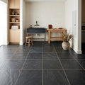 Montauk Black 12x12 Honed Slate Natural Stone Tile — Basement floor