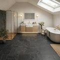 Montauk Black 12x12 Honed Slate Natural Stone Tile — Bathroom floor