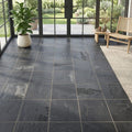Montauk Black 16x16 Gauged Slate Natural Stone Tile — Sunroom floor