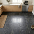 Montauk Black 16x16 Honed Slate Natural Stone Tile — Kitchen floor