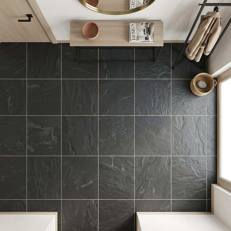 Montauk Black 24x24 Gauged Slate Tile — Foyer floor