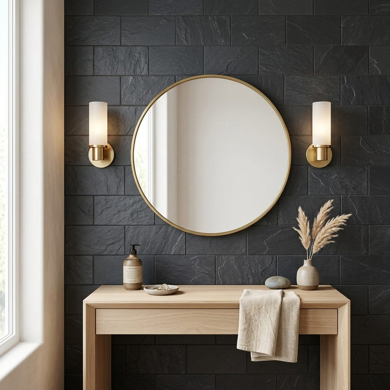 Montauk Black 3x6 Subway Gauged Slate Tile — Bathroom wall