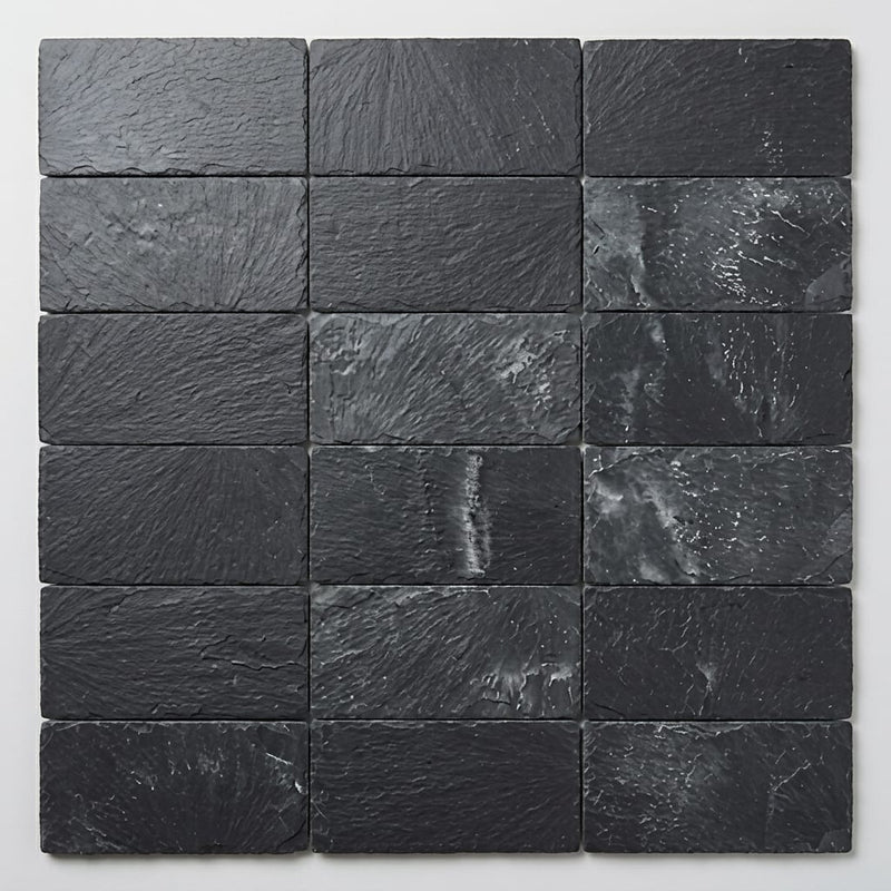 Montauk Black 3x6 Subway Gauged Slate Tile close-up