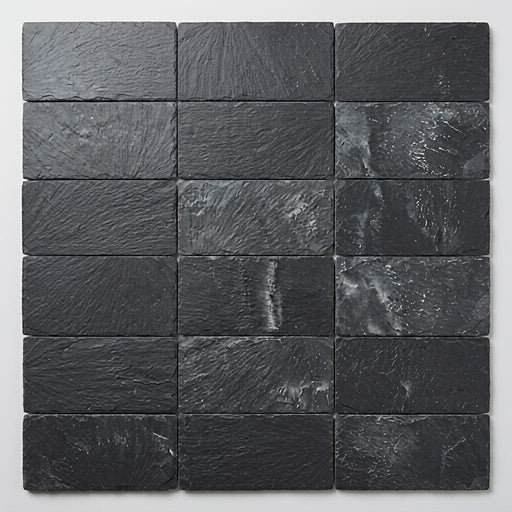 Montauk Black 3x6 Subway Gauged Slate Tile close-up