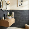 Montauk Black 3x6 Subway Gauged Slate Tile — Powder Room wainscot