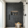 Montauk Black 4x12 Subway Gauged Slate Tile — Bathroom shower wall