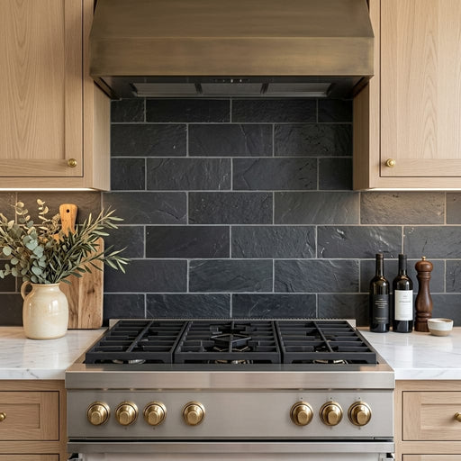 Montauk Black 4x12 Subway Gauged Slate Tile — Kitchen backsplash