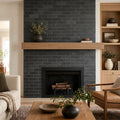 Montauk Black 4x12 Subway Gauged Slate Tile — Living Room fireplace surround