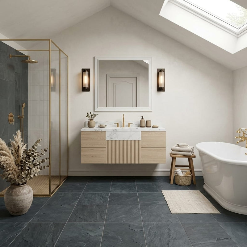Montauk Blue 12x12 Gauged Slate Tile — Bathroom floor