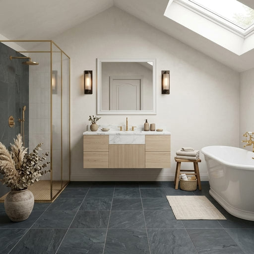 Montauk Blue 12x12 Gauged Slate Tile — Bathroom floor