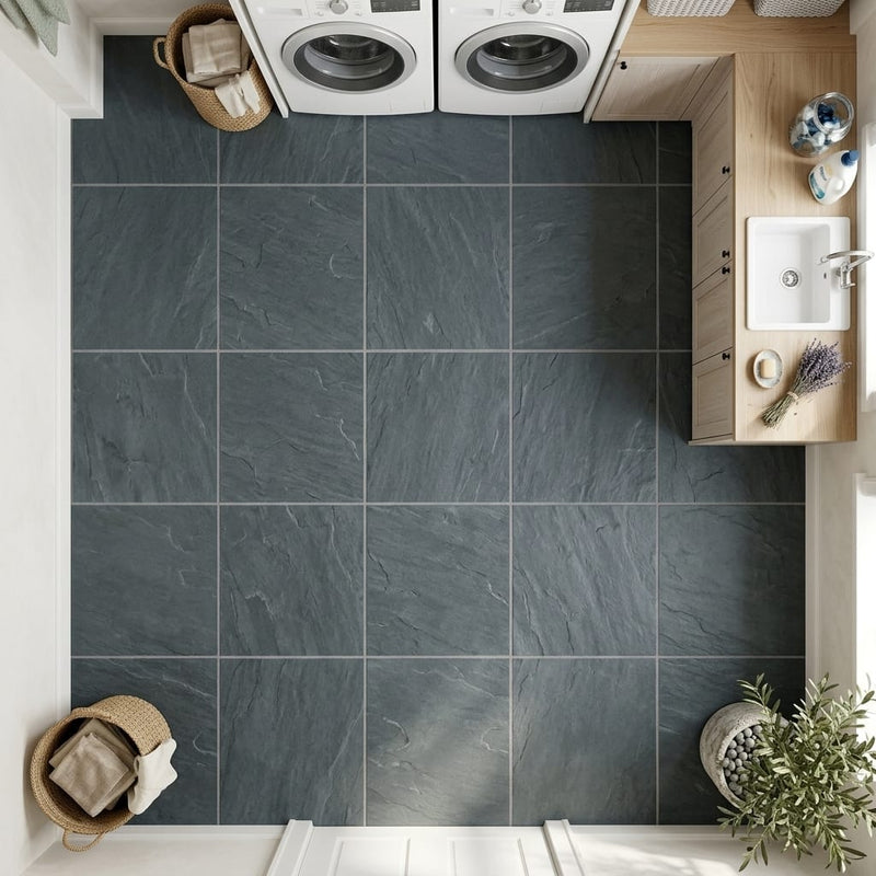 Montauk Blue 12x12 Gauged Slate Tile — Laundry Room floor