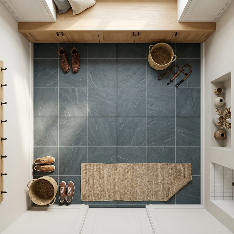 Montauk Blue 12x12 Gauged Slate Tile — Mudroom floor