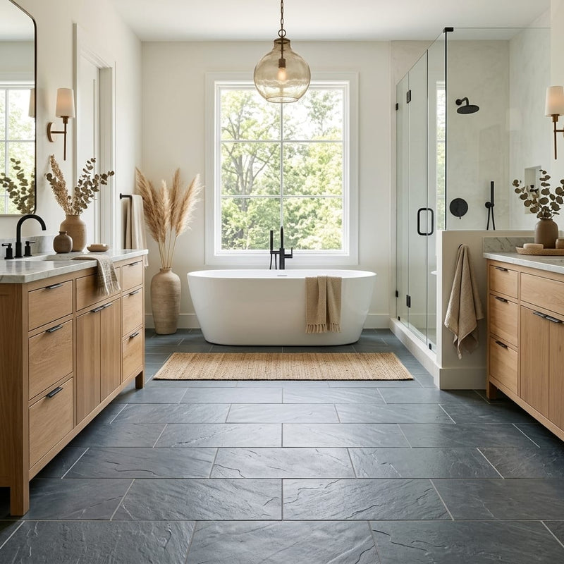 Montauk Blue 12x24 Gauged Slate Tile — Primary Bath floor