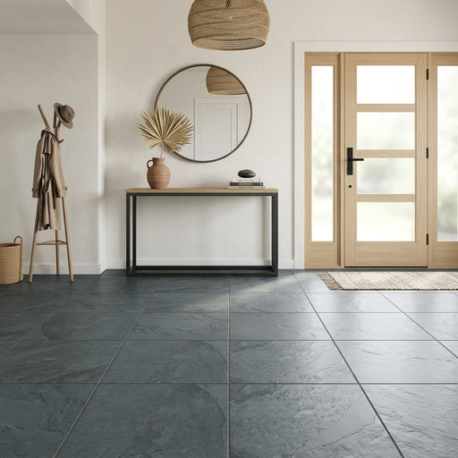 Montauk Blue 16x16 Gauged Slate Tile — Foyer floor