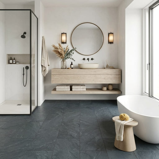 Montauk Blue 18x36 Gauged Slate Tile — Bathroom floor