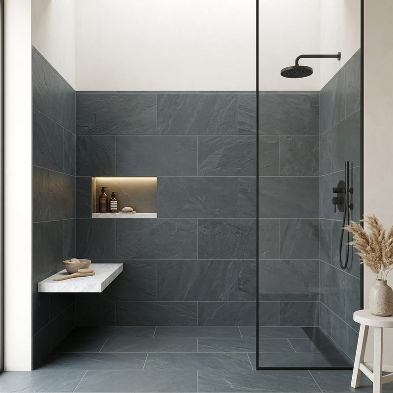 Montauk Blue 18x36 Gauged Slate Tile — Bathroom shower wall