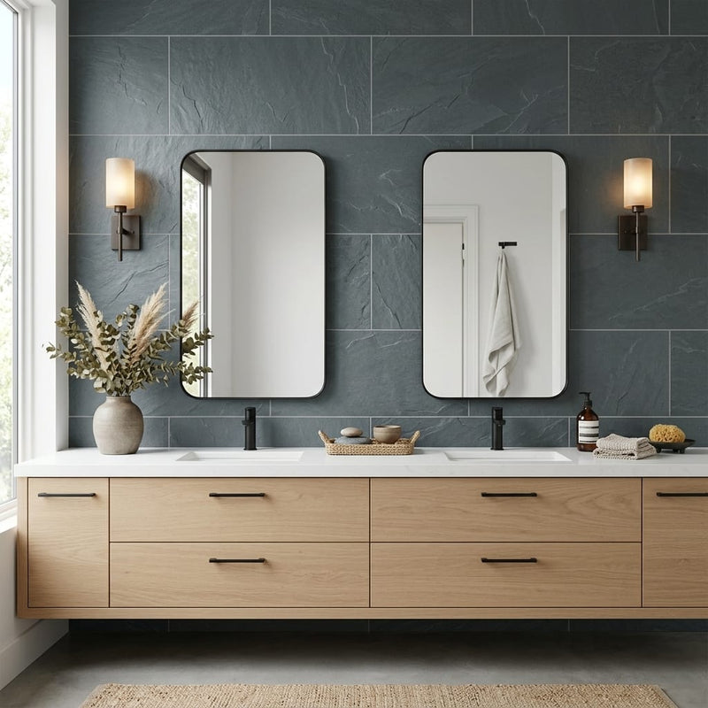 Montauk Blue 18x36 Gauged Slate Tile — Bathroom vanity wall