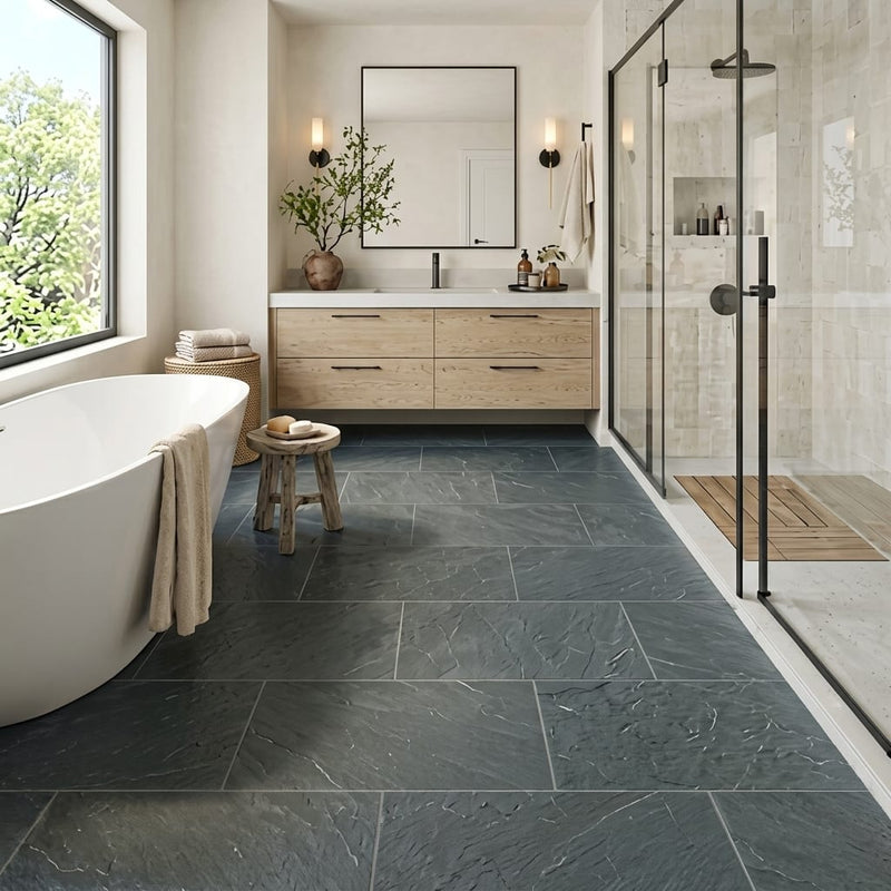 Montauk Blue 18x36 Gauged Slate Tile — Primary Bath floor