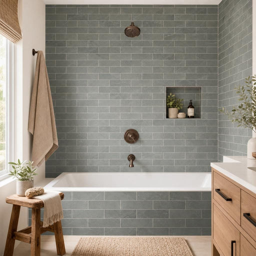 Montauk Blue 4x12 Gauged Slate Tile — Bathroom tub surround