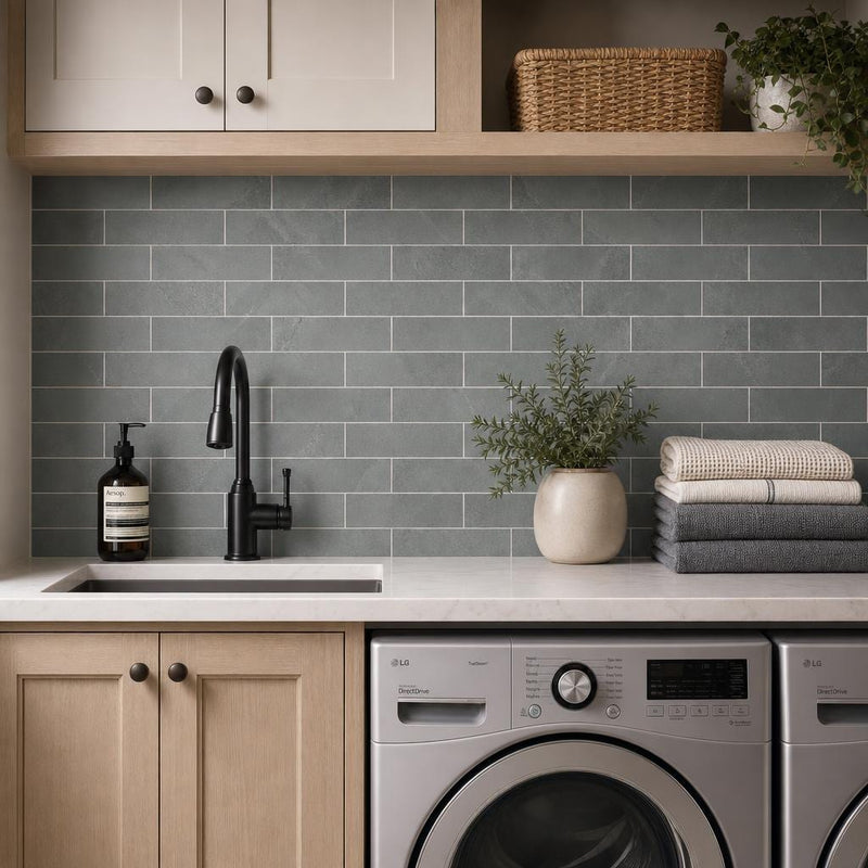 Montauk Blue 4x12 Gauged Slate Tile — Laundry Room backsplash