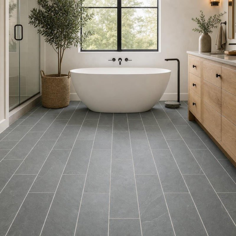 Montauk Blue 6x24 Gauged Slate Tile — Bathroom floor