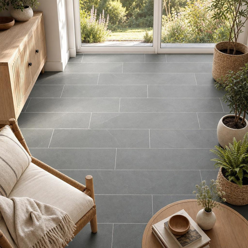 Montauk Blue 6x24 Gauged Slate Tile — Sunroom floor