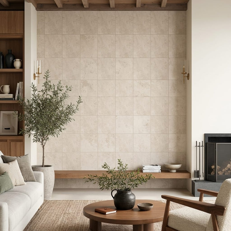 Monument Beige 13x13 Ceramic Tile 12 — Living Room feature wall