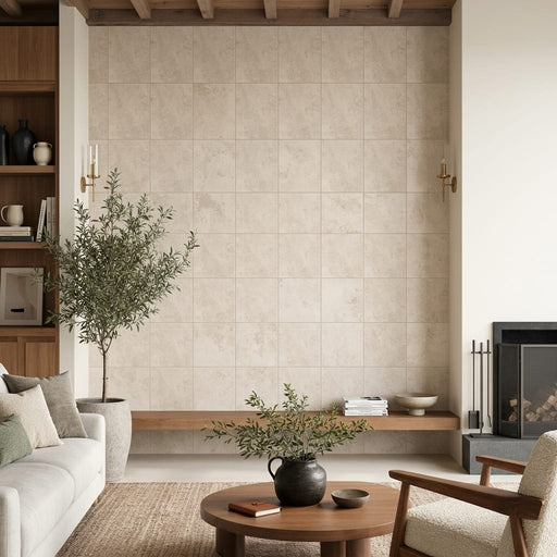 Monument Beige 13x13 Ceramic Tile 12 — Living Room feature wall